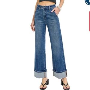 RISEN Wide Leg Cuffed Women Jeans - Blue